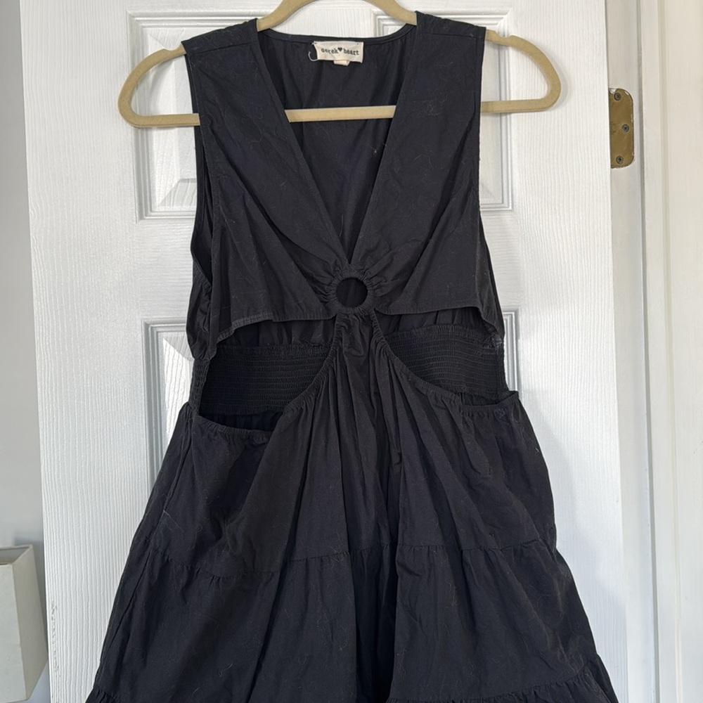 Keyhole cutout black cotton dress — XL
